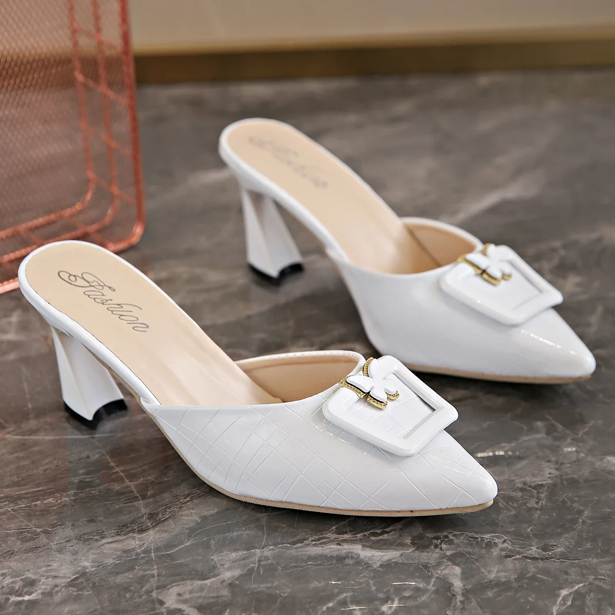 Summer Ladies Shoes 2024 Butterfly Pointed Toe Women\'s Slippers Dress Office Slip on Ladies Heeled Shoes Thin Heel Female Mules