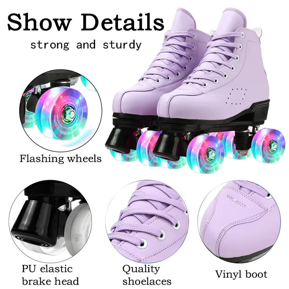 Size 32-45 Roller Skates Quad Skate Shoes For Women Outdoor Skating Flashing Double Row 4 Wheel Skates Sneakers Girls Boys Gift