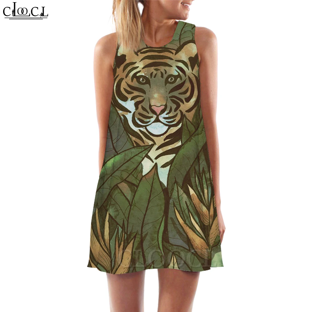 

CLOOCL New Fashion Women Tank Dress Jungle Tiger Animal Printed Vest Dress Sleeveless Short Dress Vestidos De Verano Mujer 2022