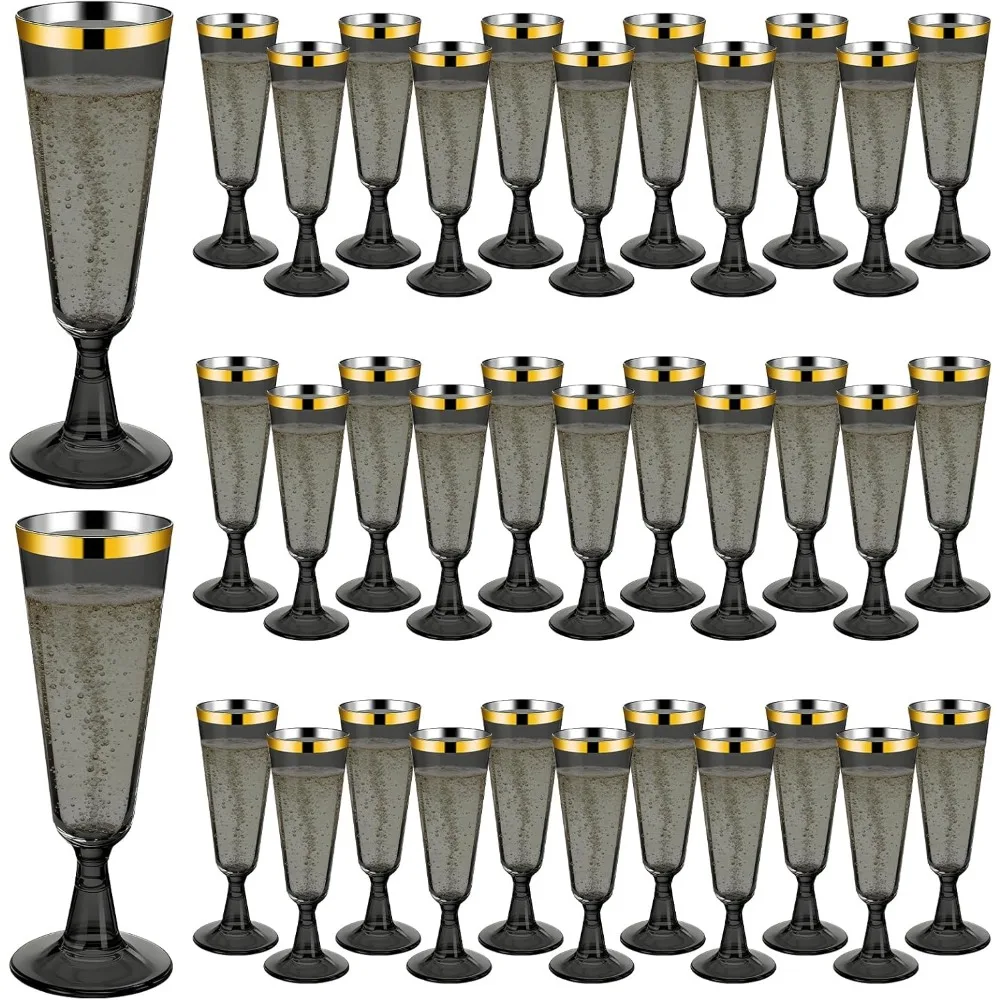 

100 одноразовых бокалов для шампанского с золотым ободком, многоразовые стаканы для свадьбы, дня рождения, вечеринки, винной дегустации, праздничных мероприятий