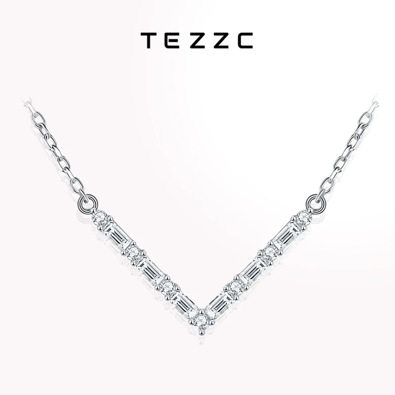 Tezzc Full Moissanite สร้อยคอผู้หญิง Lab Moissanite เพชรประกายจี้ s925 เงินสีขาวสร้อยคอทองคํา