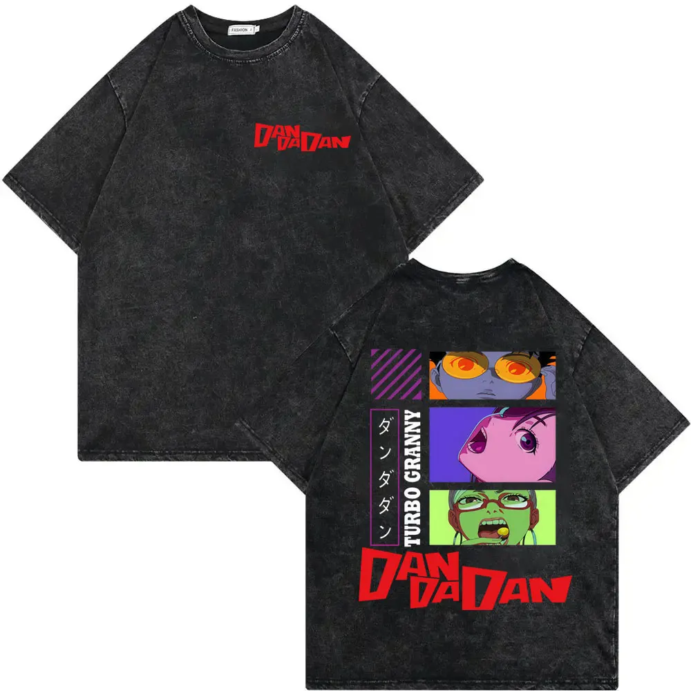 

Vintage Washed Anime Dandadan Double Sided Graphic T Shirts Fashion Cartoon Short Sleeve T-shirts Men Women Casual Loose T-shirt