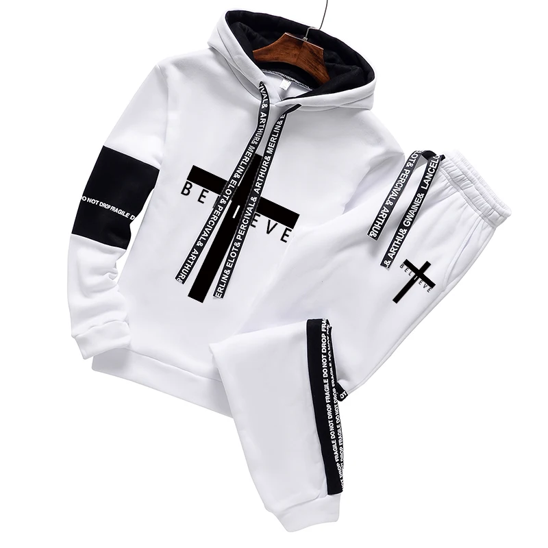 Conjunto de moletons e calças de moletom masculino, agasalho, moletom, pulôver, Hip Hop, outono, inverno, 2 peças, 2024