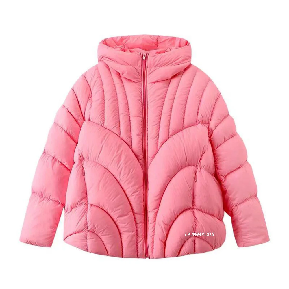 Casual Loose Fashion Bread 90% white duck Down Jacket Women Warm Hooded Closed Sleeve Solid Short Puffer d Coat