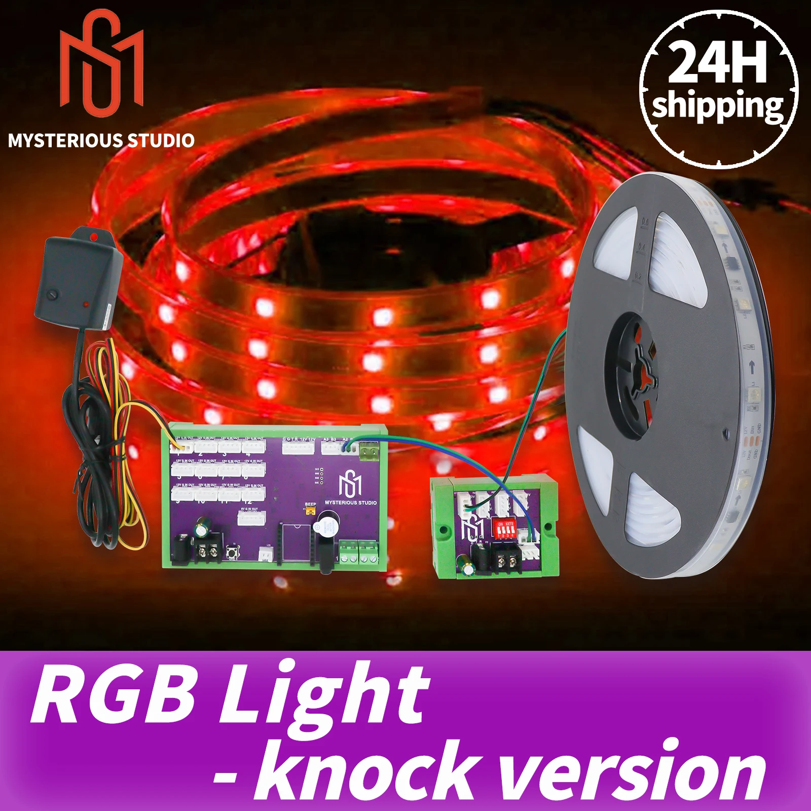 Mysterious Studio Escape Room knocking Belt Prop  vibration sensor to light up the RGB led strip to unlock Knock Version