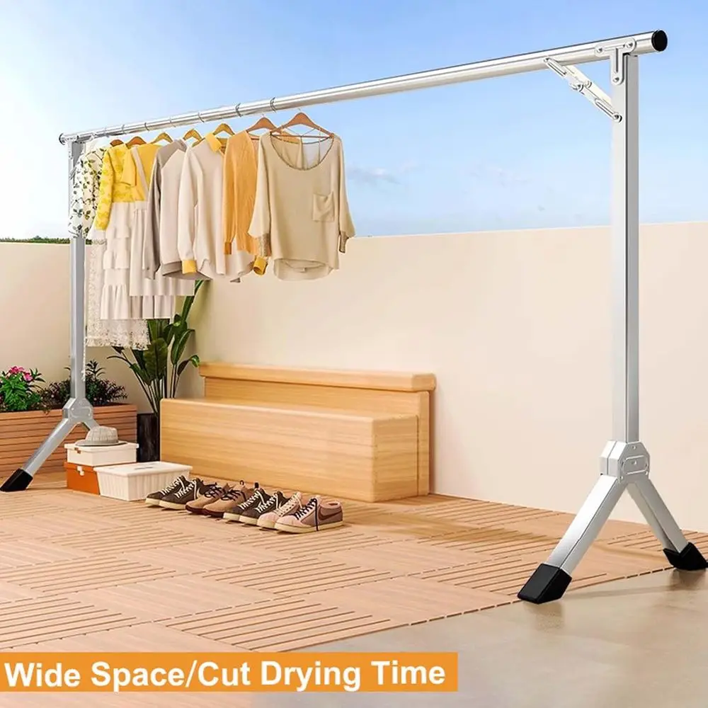 Indoor Stainless Steel Clothes Drying Rack with 20 Windproof Hooks - Space-Saving Heavy Duty Design