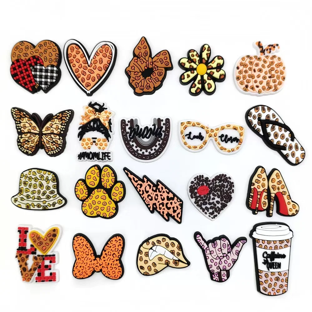 1-20pc Leopard print love butterfly shoes Charms for Women Girls Shoe Charms Decorations Accessories Jeans for Kids