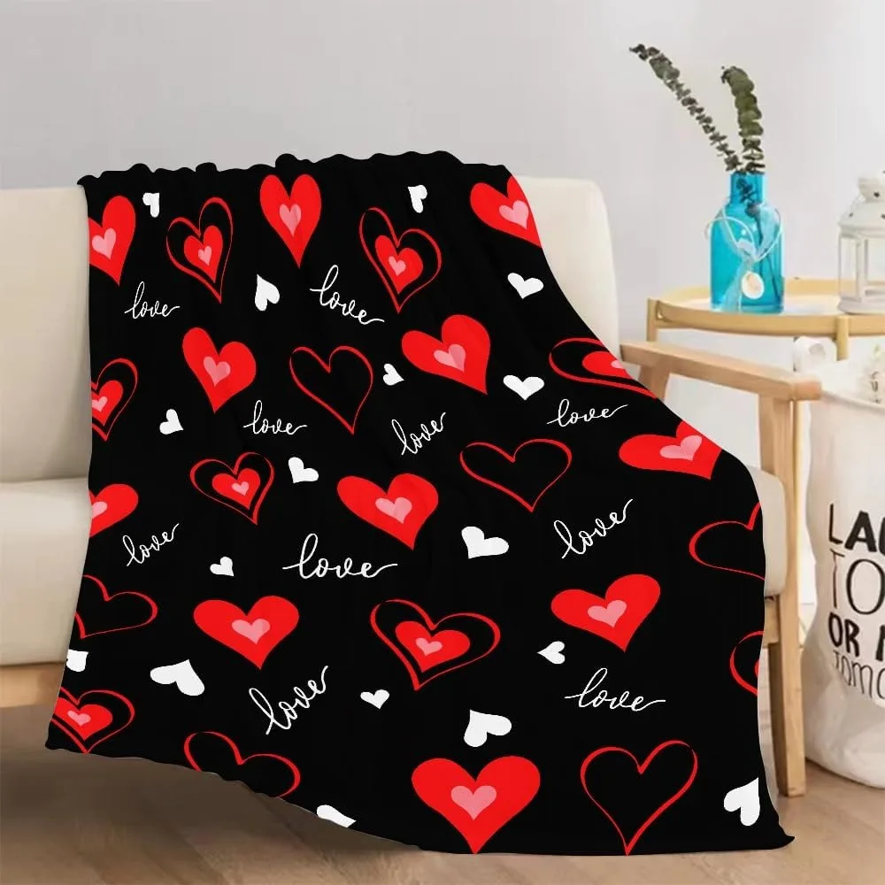 Happy Valentines Day Decorative Throw Blanket Wedding Anniversary Red Plaid Love Heart Kisses Hugs Blanket