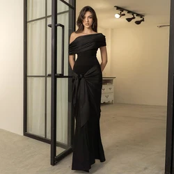 Solid Color Pleated Backless Bodycon Wedding Party Gowns Women Dating Dress Elegant Satin Off the Shoulder Evening Dresses