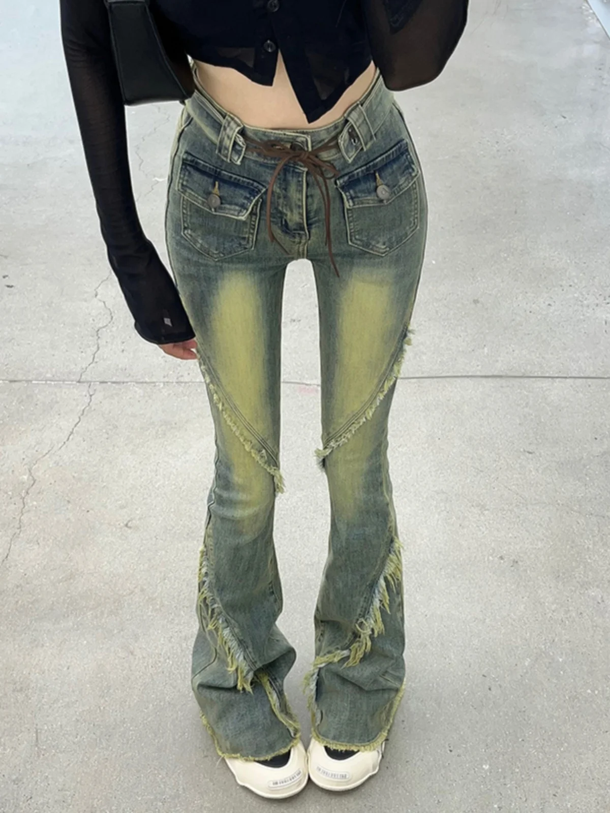 

Женские винтажные узкие джинсы-клеш с высокой талией в полный рост, женская летняя уличная одежда, эластичные длинные джинсы с вырезом ботинок