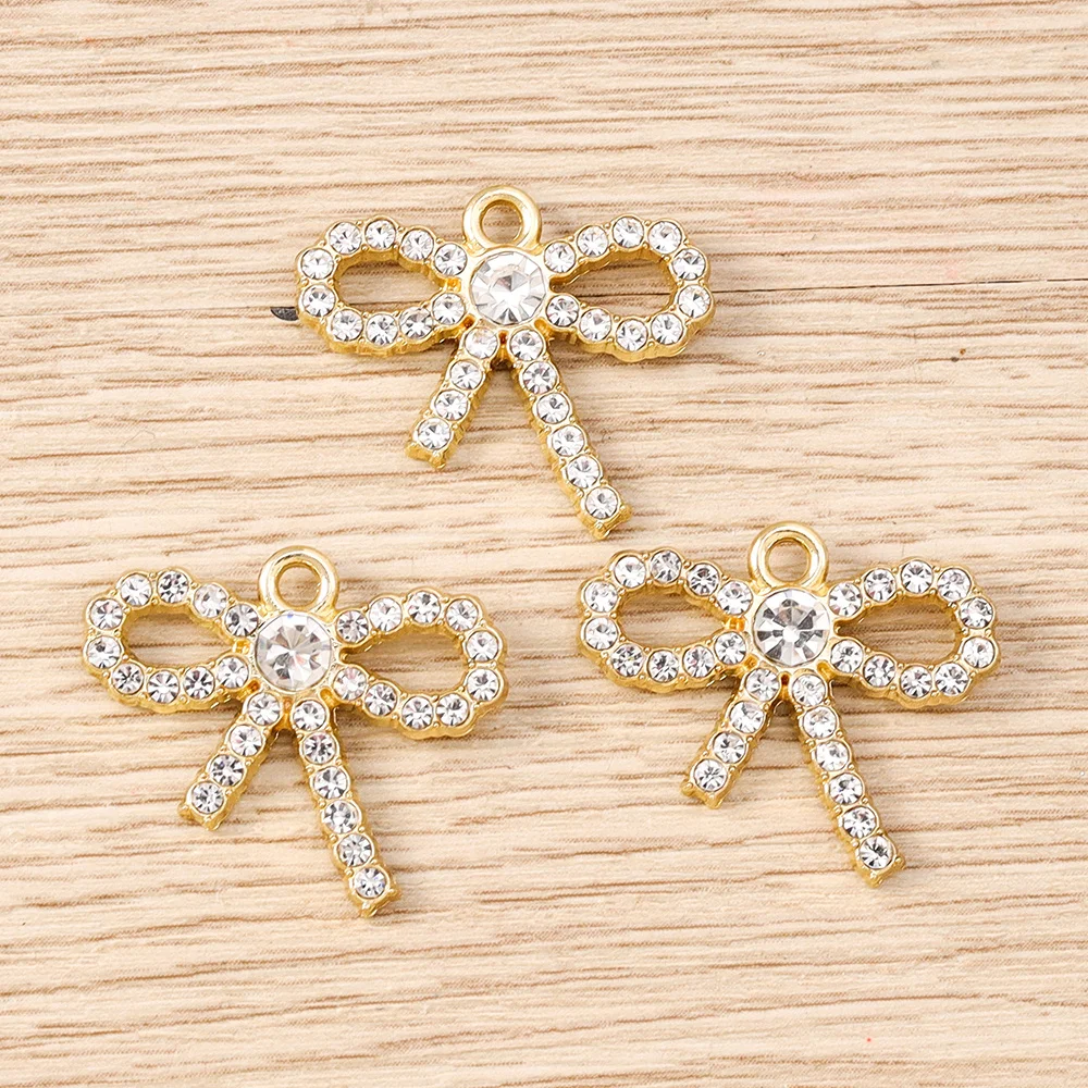 Tusember 5 Stück Niedliche Kristall-Metall-Schleifenanhänger für Halsketten, Ohrringe, Armbänder, DIY-Schmuckherstellungszubehör – Detail 4