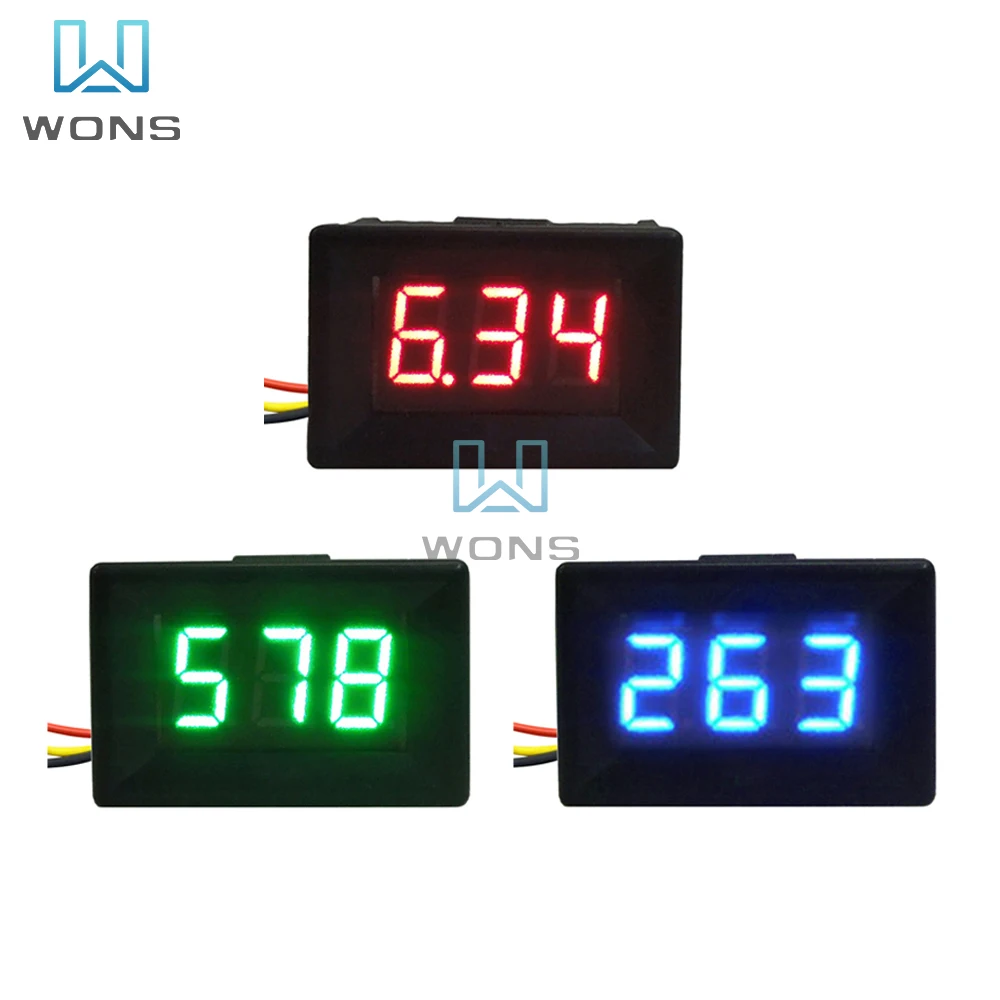 0.36 \'\'0-300V/600V LED voltmetro digitale rosso verde blu LED rilevatore di tensione per auto 3.3-30V lettura calibrare Meter 3 cavo per auto