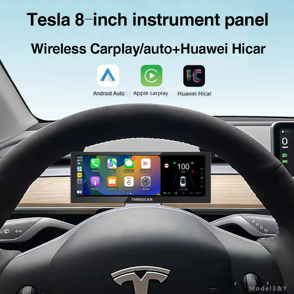 Touch screen da 8 pollici per cruscotto velocità tesla Modello 3 Y strumento misuratore LCD per auto Display LCD console CARPLAY wireless Apple