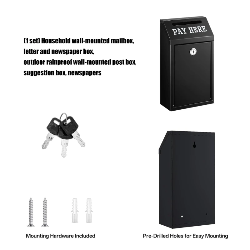  Locking Wall Mailbox with Top Front Slot for Paper Mail and Notices