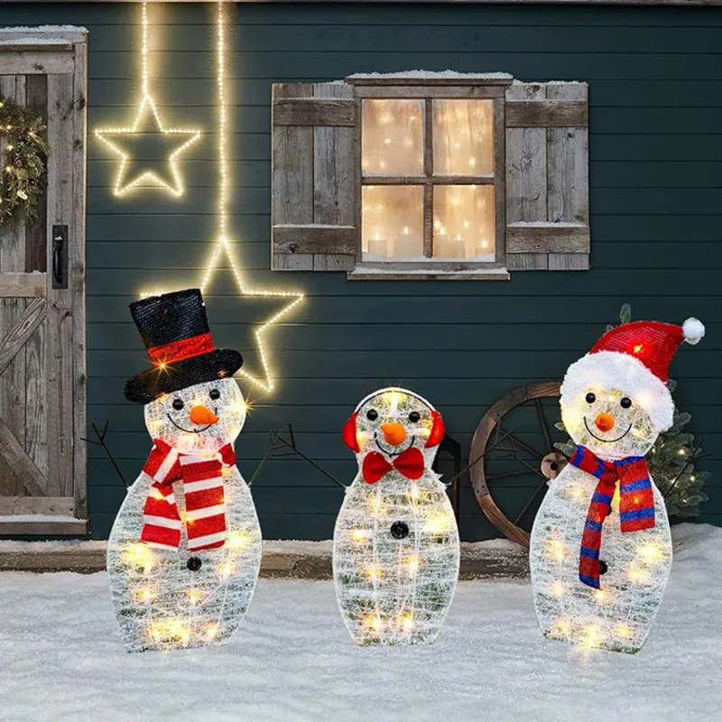 3Pcs Lighted Snowman Christmas Garden Decoration With LED Light Glowing Snowman Xmas Home Outdoor Yard Decorations Ornament