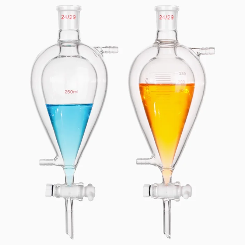 Thick double-layer jacket pear-shaped liquid separation funnel with scale spherical liquid separation funnel tetrafluoro piston