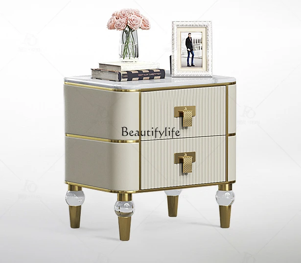 

Italian Post-Modern Marble Storage Cabinet High-End Bedroom Bedside Leather Cabinet