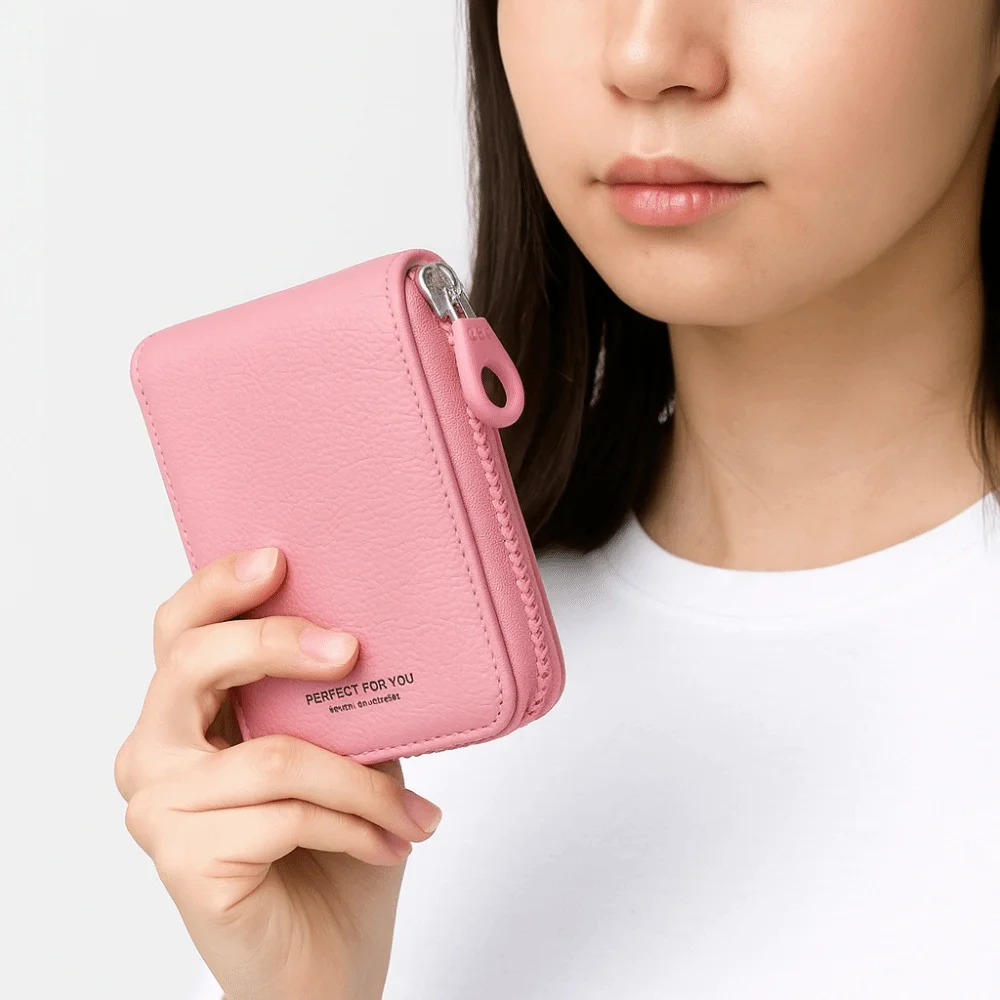 

Casual Ultra Thin Women Short Wallet Short Clutch Zipper PU Leather Card Holder Multi-function Coin Purse Card Storage Bag