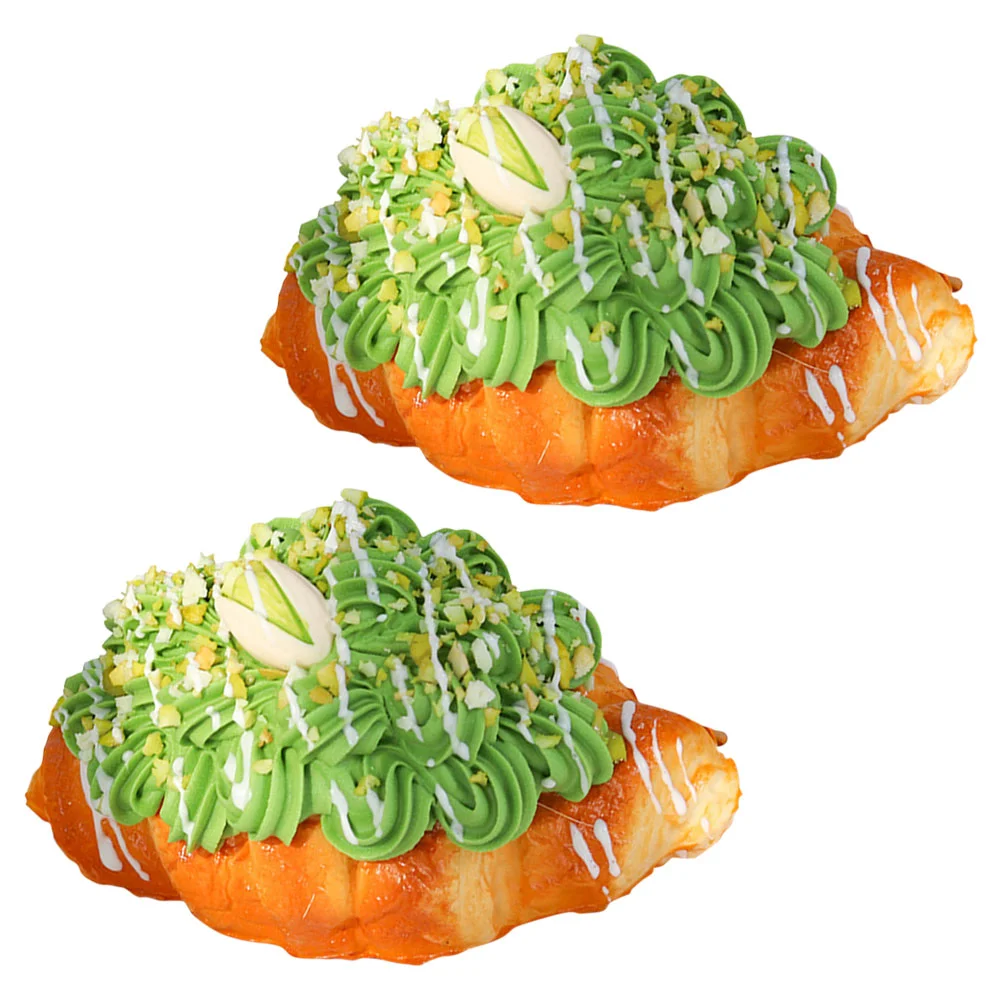 2 Pcs Simulated Croissant Model Fake Bread Decoration Rustic Kitchen Home Shop Window Pu