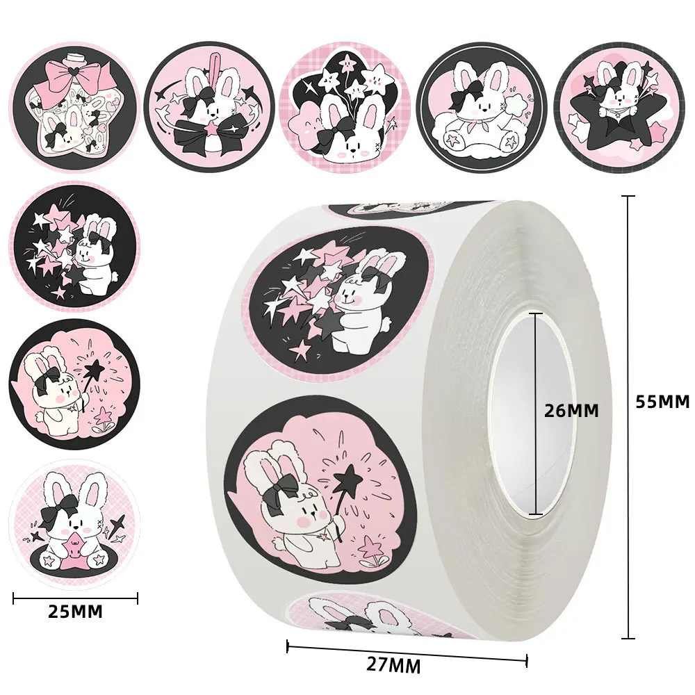 500pcs/Roll Cartoon Cute Animal Rabbit Sealing Sticker DIY PVC Laptop Decals Decoration Stiker Reward Gift Toys