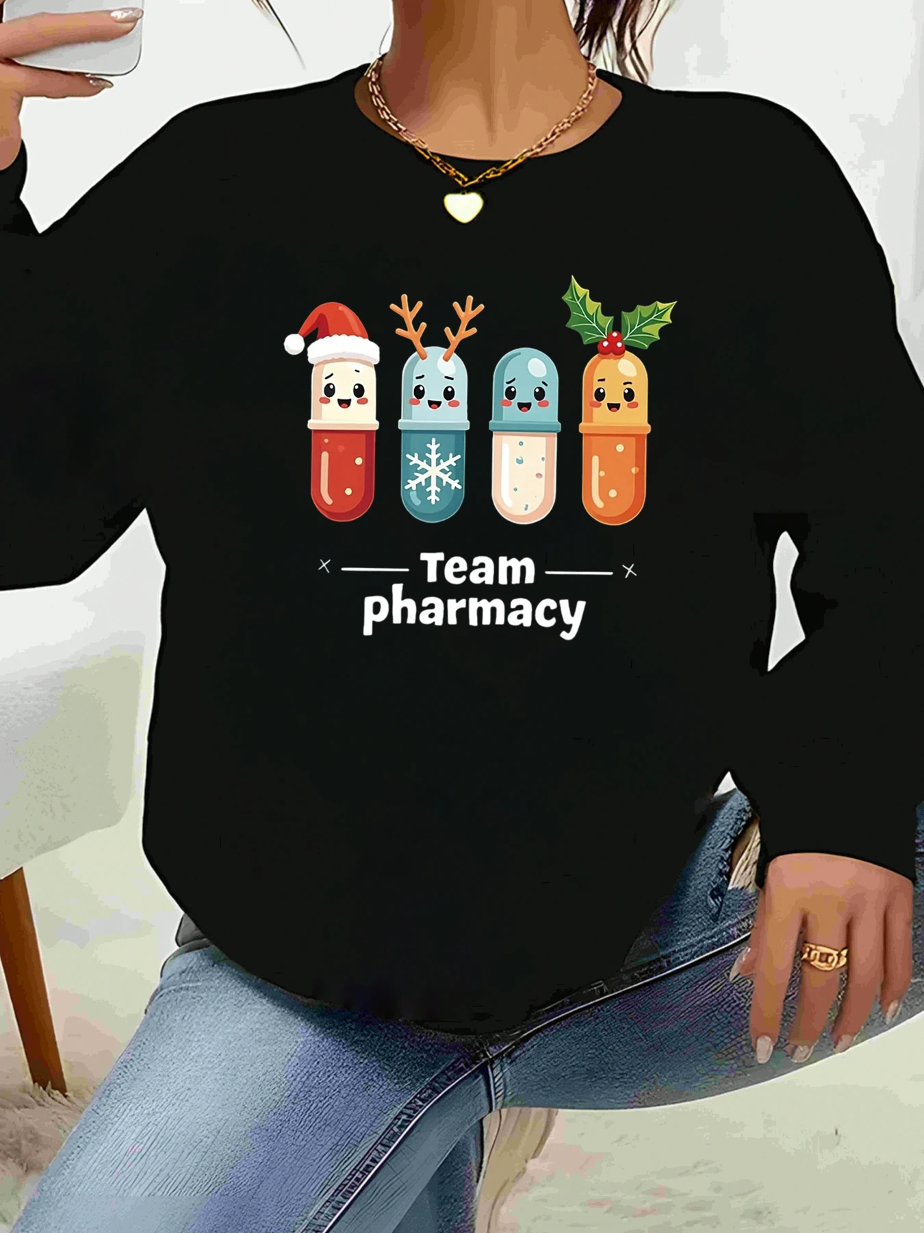 

Рождественский капсульный топ с аптечным принтом и длинными рукавами, праздничный подарок для фармацевтов и фармацевтов