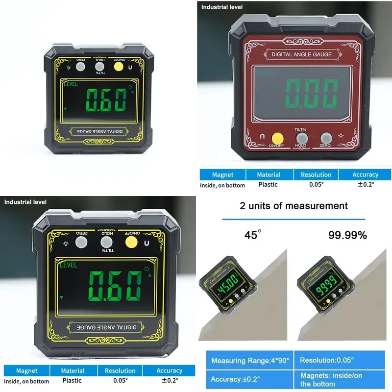 Range 4*90° Accuracy 0.2° Auspicious Clouds No Magnetic Digital Level and Angle Finder Inclinometer Bevel Gauge