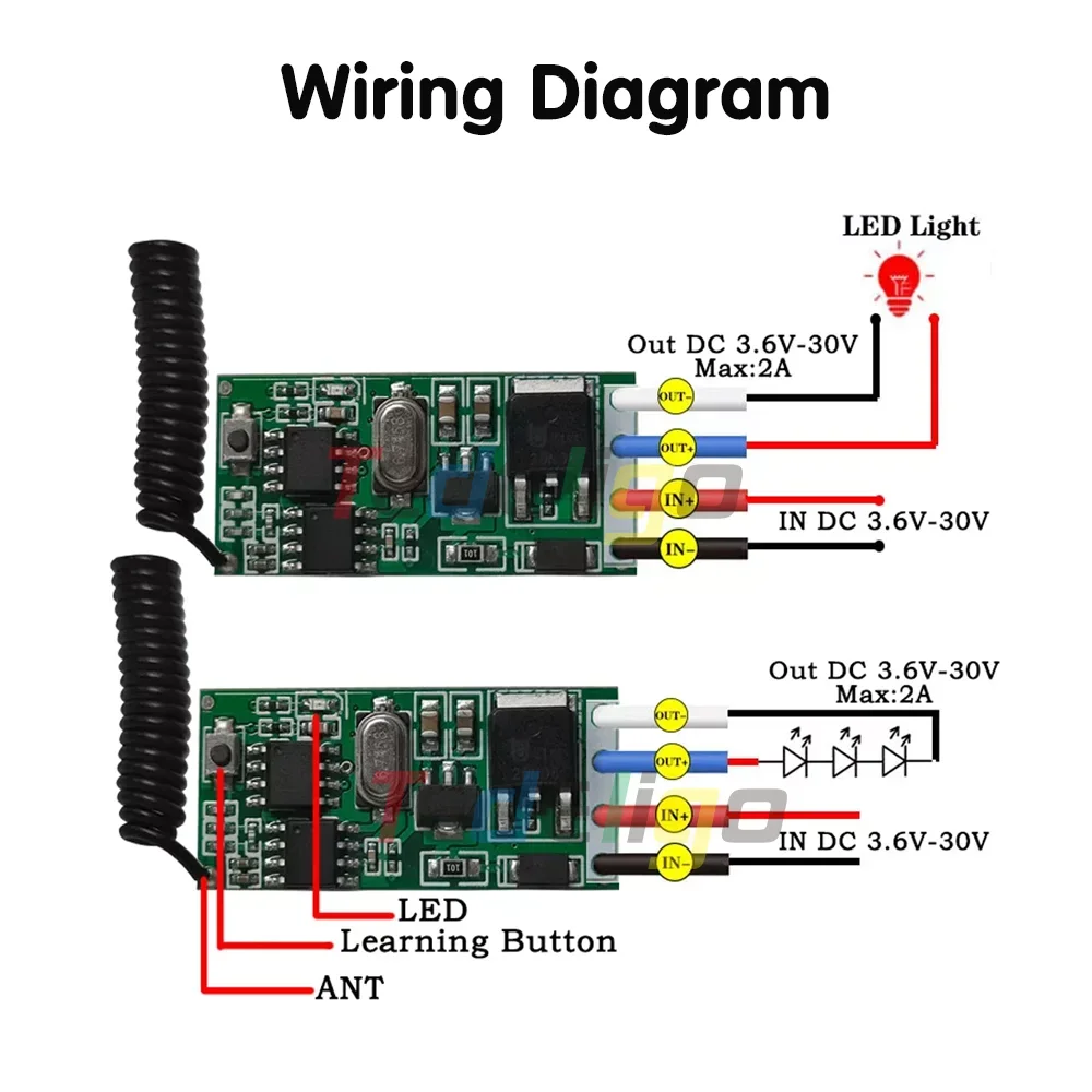 Wireless Remote Control RF 433mhz Relay Receiver DC 3.6V 6V 12V 24V 30V 1CH Module WithTransmitter For LED Lamp Light DIY