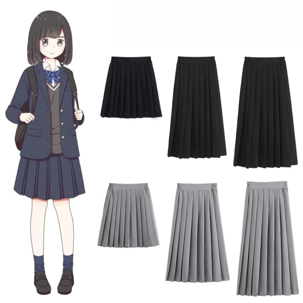 

Student JK-style Pleated Skirt | Elastic Waist Slim-fit Black A-line (Short/Mid/Long, Spring-Autumn)