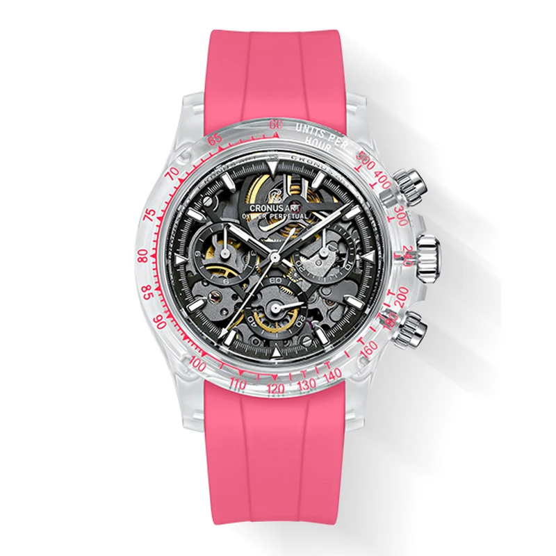

CRONUSART мужские автоматические часы модные 40 мм хронограф механические наручные часы K9 акриловый корпус светящийся скелетонизированный циферблат
