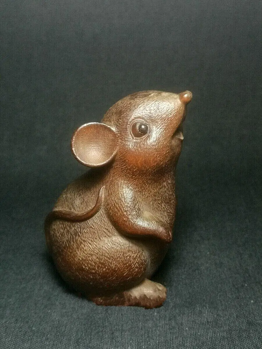 

Japanese boxwood hand carved clever mouse Figure statue netsuke collectable Gift