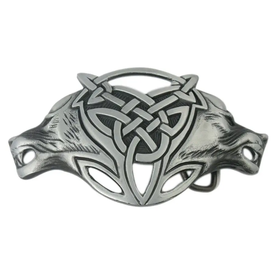 

Готическая забавная милая кельтская пряжка для ремня с двумя головами дикого волка и лисы