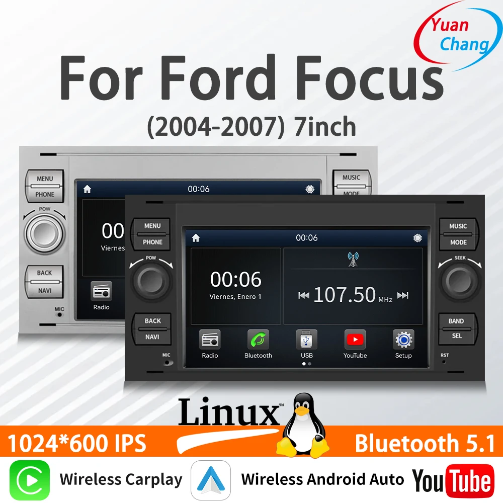 

Suitable for Ford Focus (2004-2007) 7inch New Linux Car Stereo Wireless CarPlay Android Auto FM DSP Bluetooth Multimedia Player