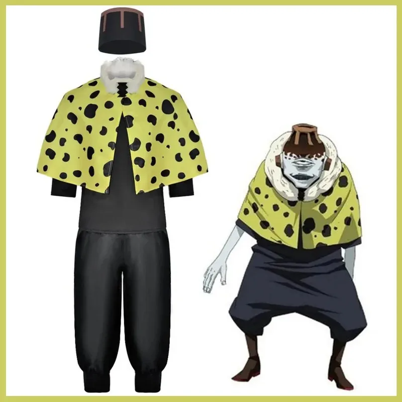 Disfraz de Anime Jujutsu Kaisen Jogo, chal de lunares verdes, pantalones negros, sombrero de uniforme para hombre y mujer, traje de Halloween y Navidad; 8's,