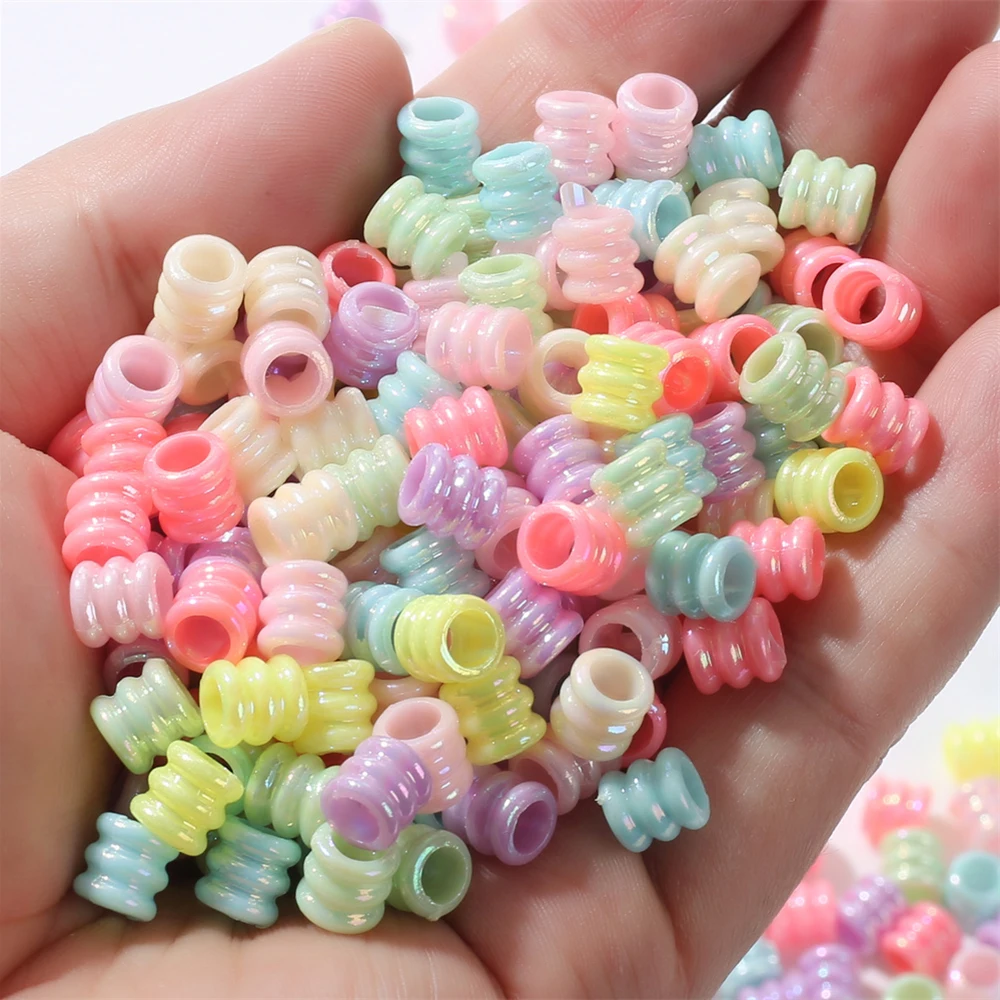 200Pcs 7mm Mix Colorful Tube Acrylic Beads Mixed Big Hole Plastic Spacer Beads Diy Necklace Bracelet Hair Braids Jewelry Making