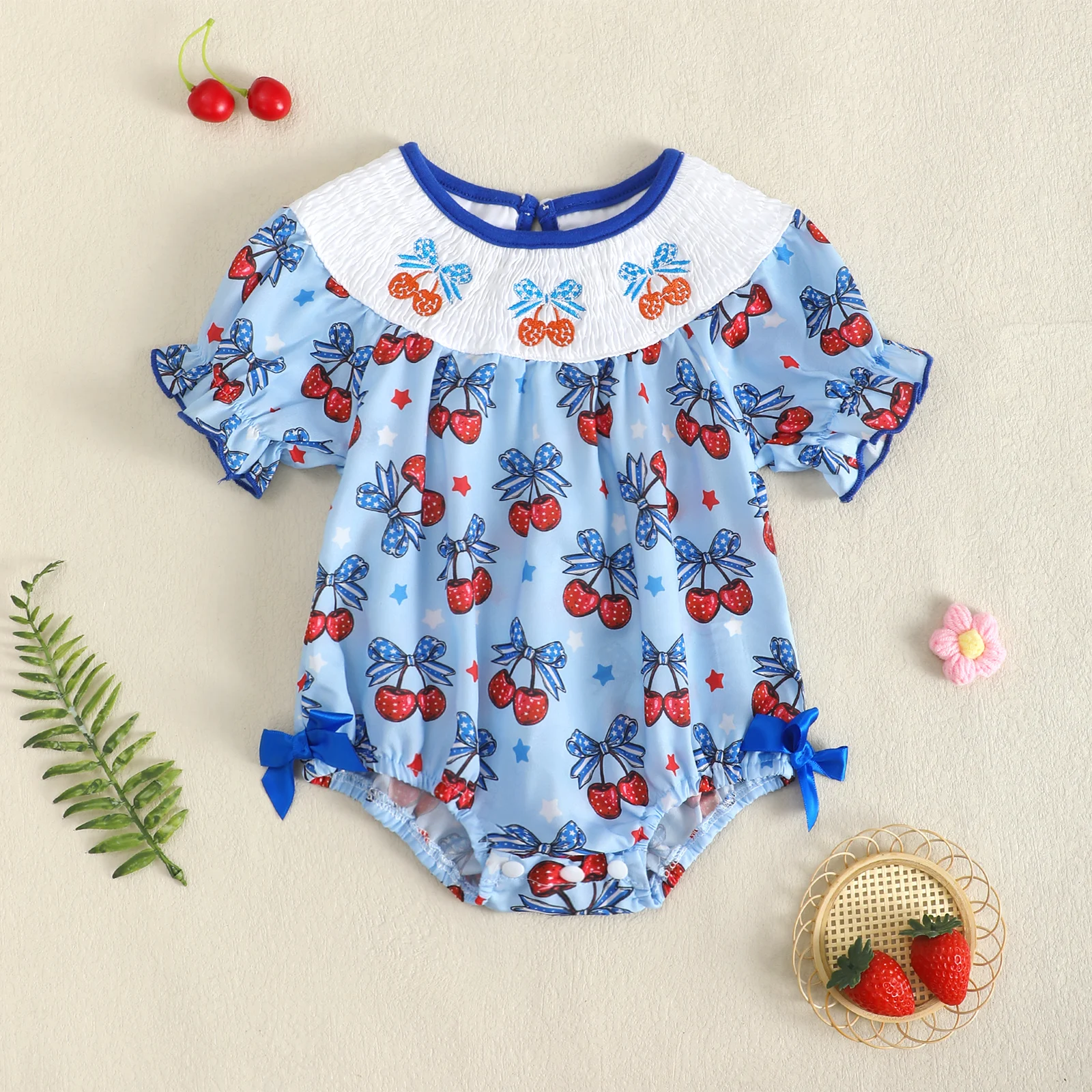 Baby Girl Summer round Neck Print Short Sleeve Romper Onesie Infant Clothing Comfortable Soft Fabric Baby Clothes