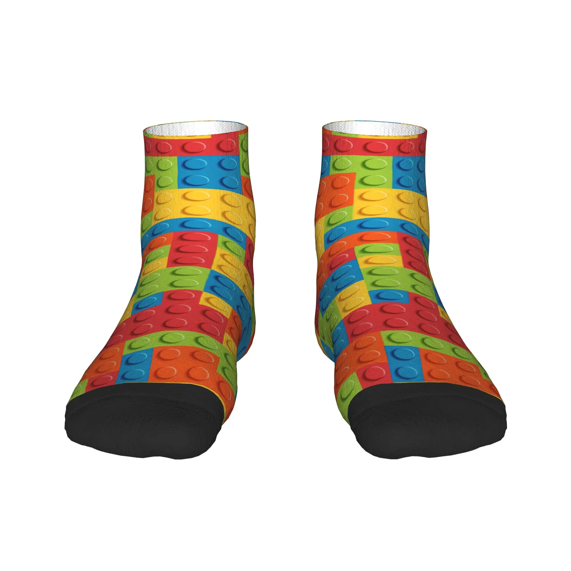 Women Men Socks Neon Multicolor Building Blocks Pattern Fashion Soft Breathable Ankle Sock Summer Design Climbing Non-Slip Socks