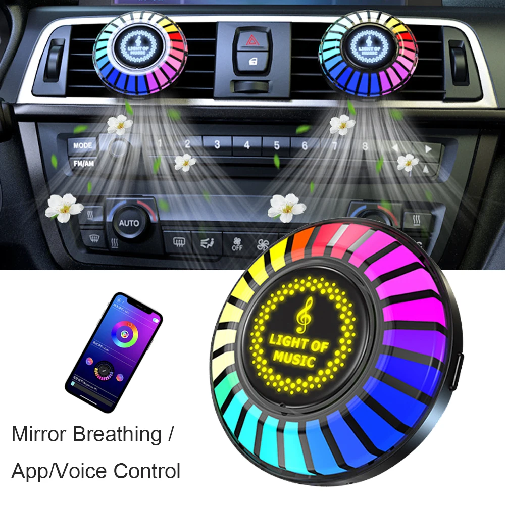 

Car Voice-Activated Rhythm Light,Air Freshener Vent Clip, 24 LEDs RGB LED Light Sound Pickup Light with Fragrance Aroma Diffuser