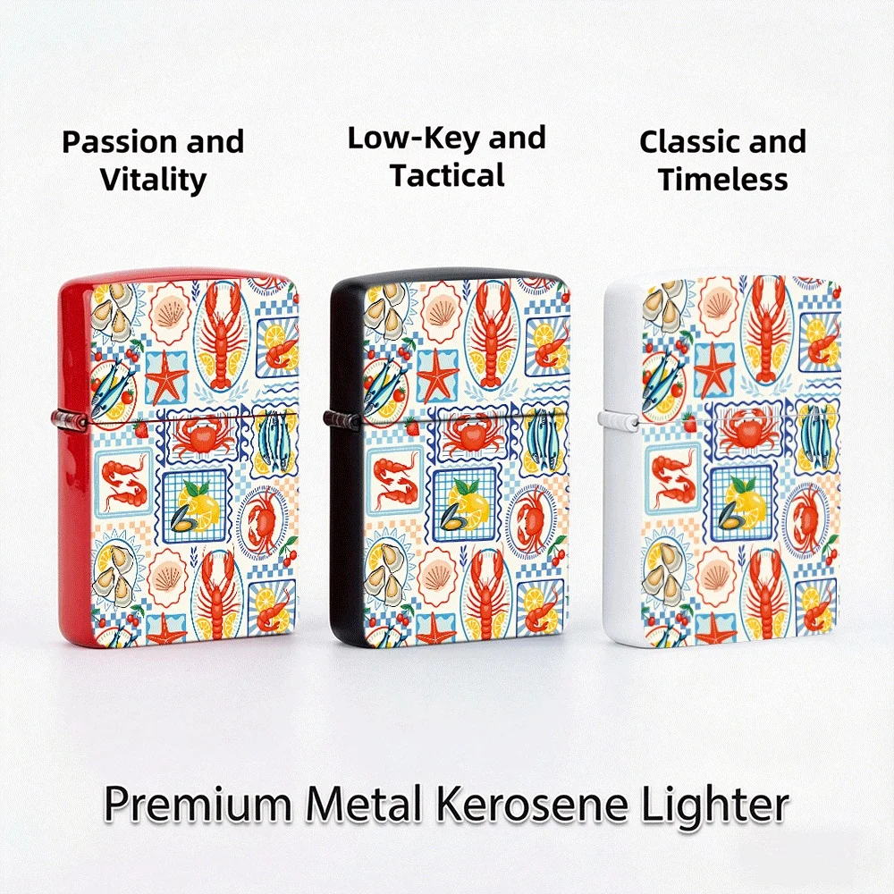 Flip Top Lighter Seafood Lobster Crab Shrimp Fish Nautical Food Art Pattern lighters vintage lighters for smokers Collectible
