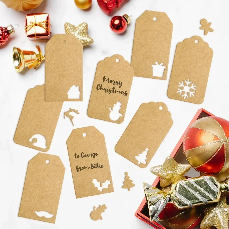 48/50pcs Merry Christmas Tags Kraft Paper Card Gift Label Tag DIY Hang Tags Gift Wrapping Decor Card Christmas Favors Supplies