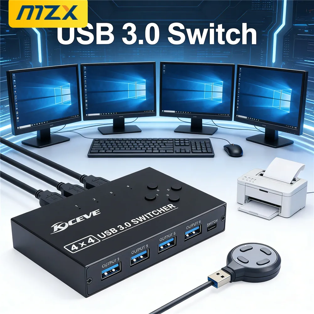 MZX 4-in-4-out USB 3.0 Switch Selector 4x4 KVM Switcher 3 0 Hub 4 Computers Share 4 USB Devices Keyboard Printer KVM Switch Hubs