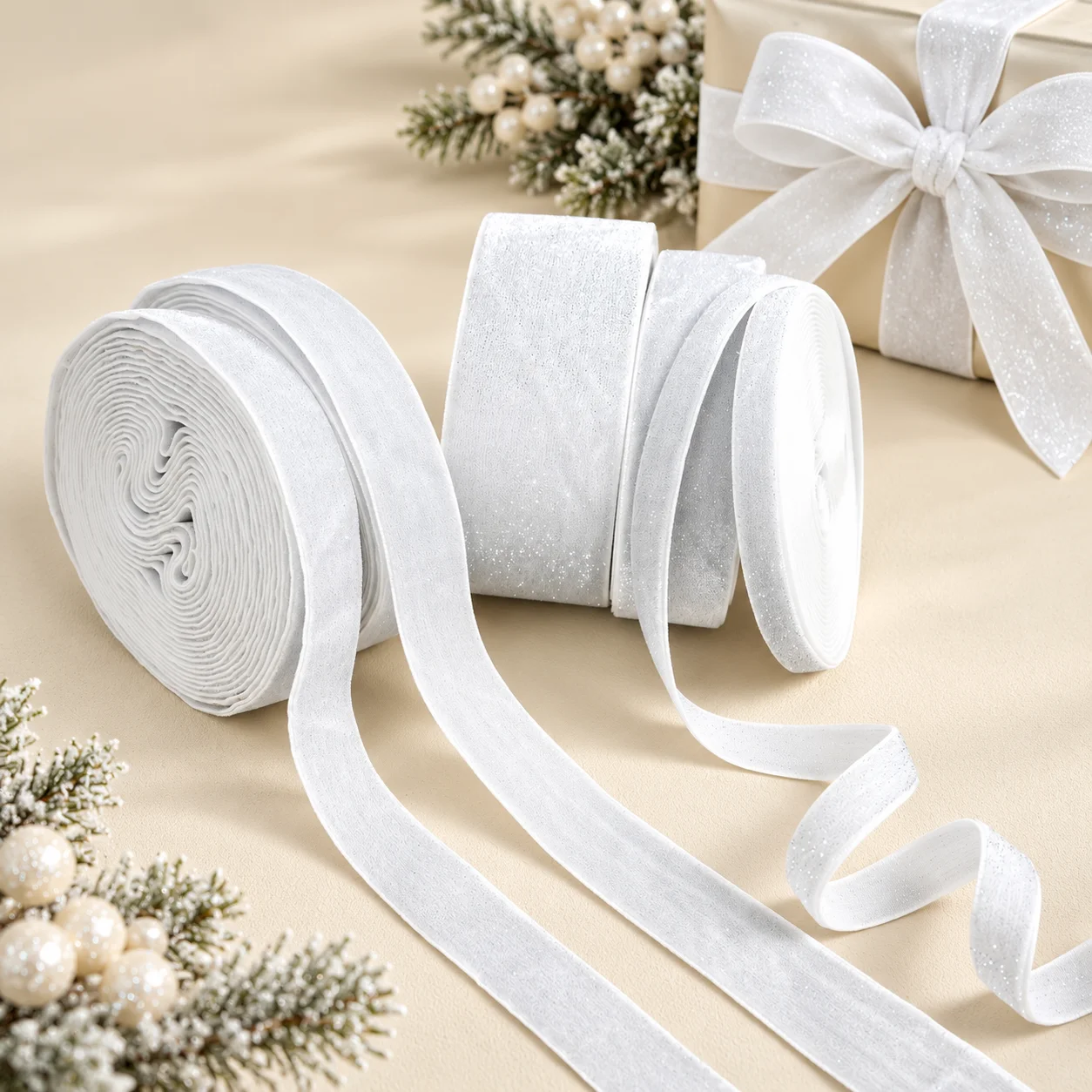 Grayish White Glitter Velvet Ribbon,Sparkly Fabric Ribbon for Gift Wrapping,Hair Bow,Wedding Christmas Party DIY Crafts Decorat