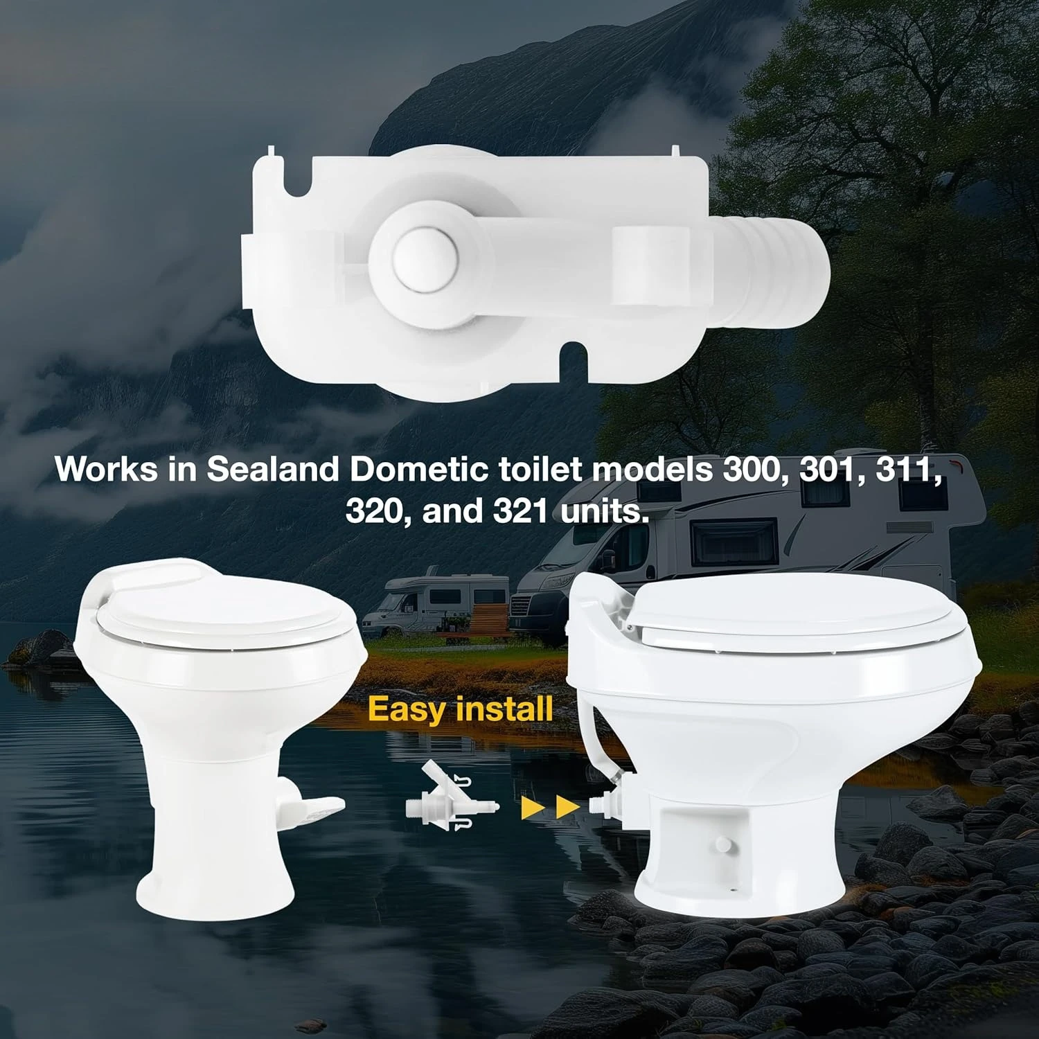 Upgraded RV Water Valve Replacement Kit for Pedal-Flush Toilets (2-Pack),