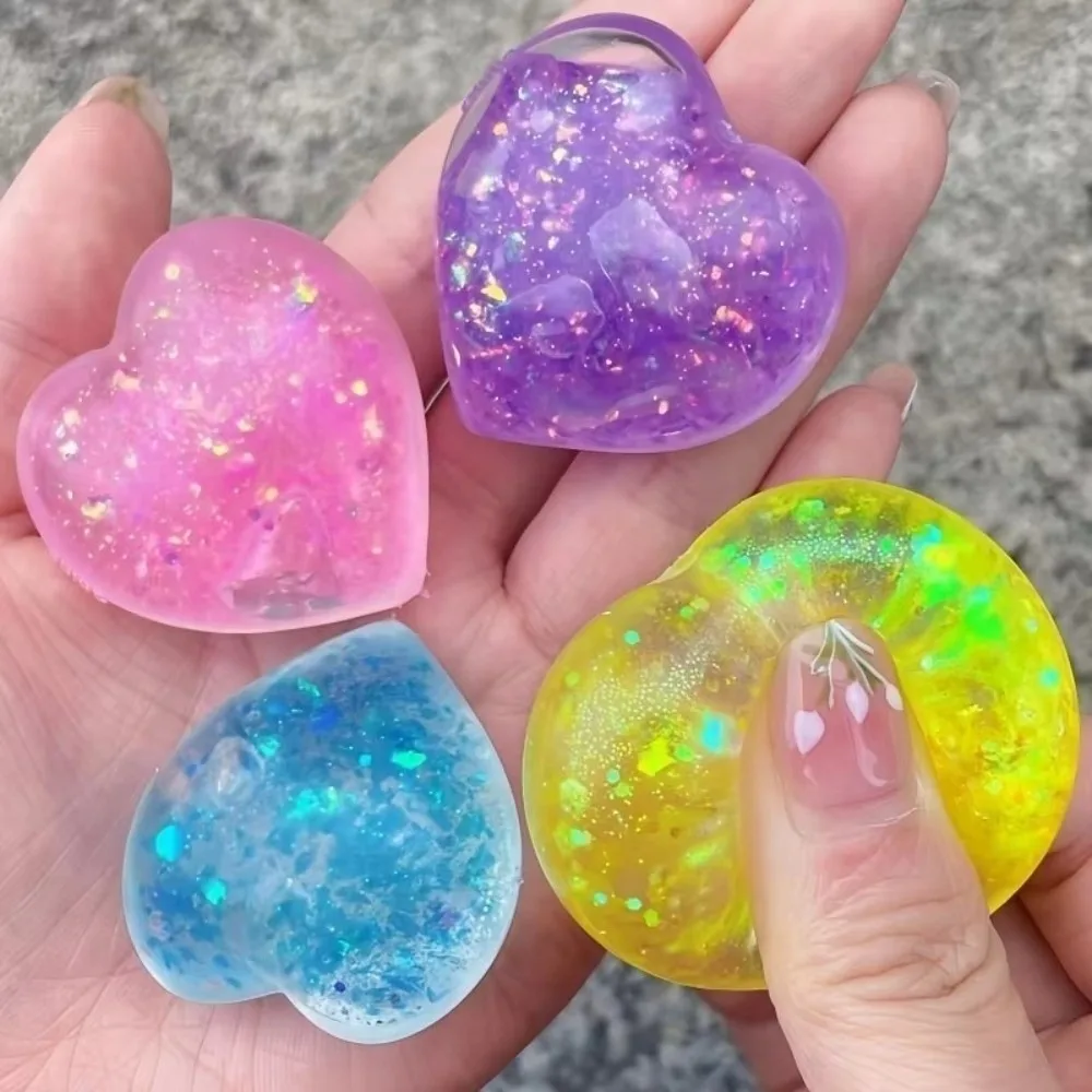 5pcs Color Changing Squishy Toy Sequins Love Heart Shaped Fidget Toy Slow Rising Slow Rebound Kneading Toy Party Favor