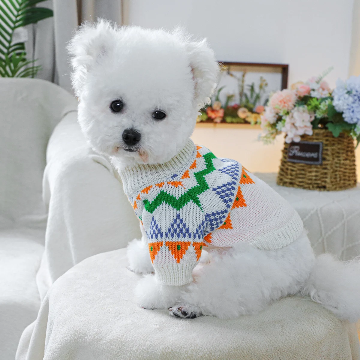 1PC pet clothing, Fer Island colored sweater, spring and autumn pullover knitted sweater suitable for small and medium-sized dog