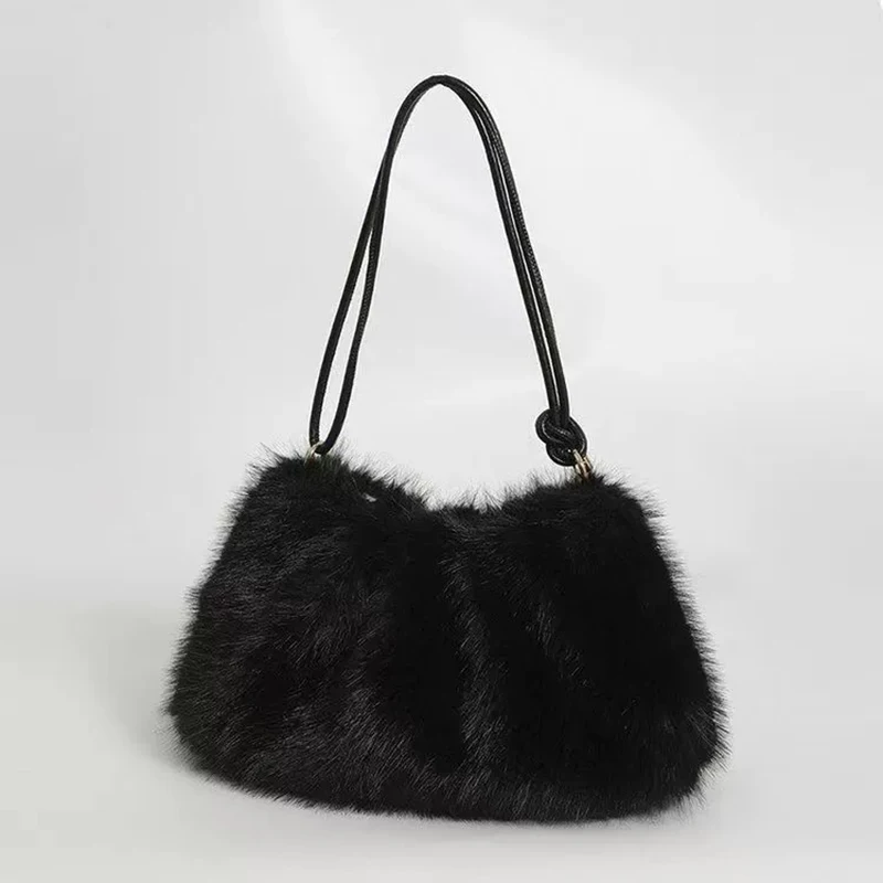 

Women's Autumn and Winter Handbag Imitation Fur Fashion Hundred with Plush Bag Solid Color Large Capacity Zipper Shoulder Bag