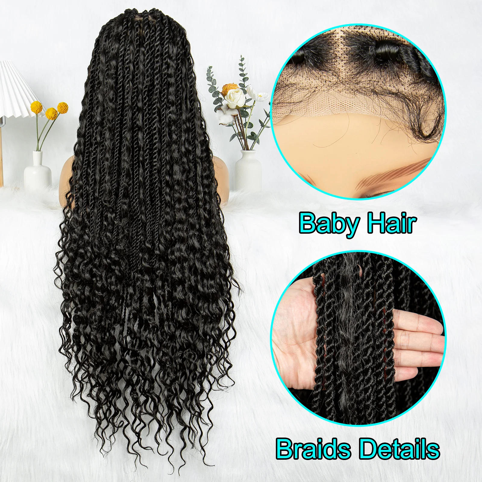 Kima 36 inch Long Island Twist Gevlochten Pruiken Knooploze Synthetische Full Lace Gevlochten Pruiken Met Baby Haar voor Zwarte Vrouwen