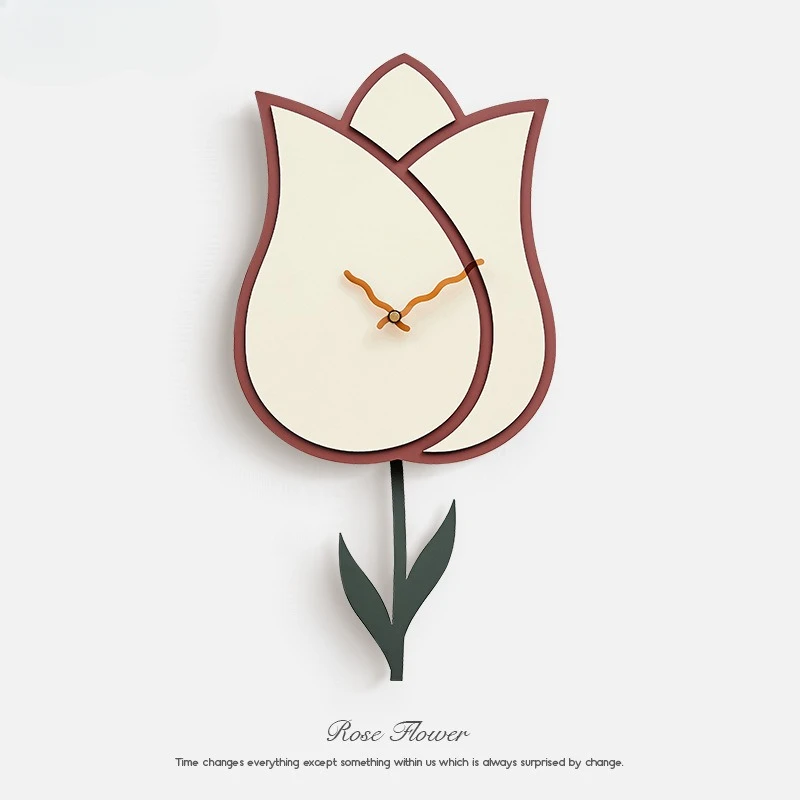 Tulip Wall Clock Modern Simple Living Room Decoration When The Clock Home Creative Swinging Wall Pendant