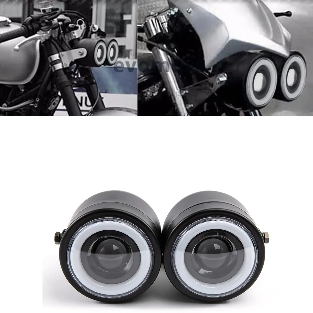 

Universal Motorcycle Dual Front Headlight LED Passing Driving Headlight Fog Light 12V For Harley Cafe Racer Bobber Chopper
