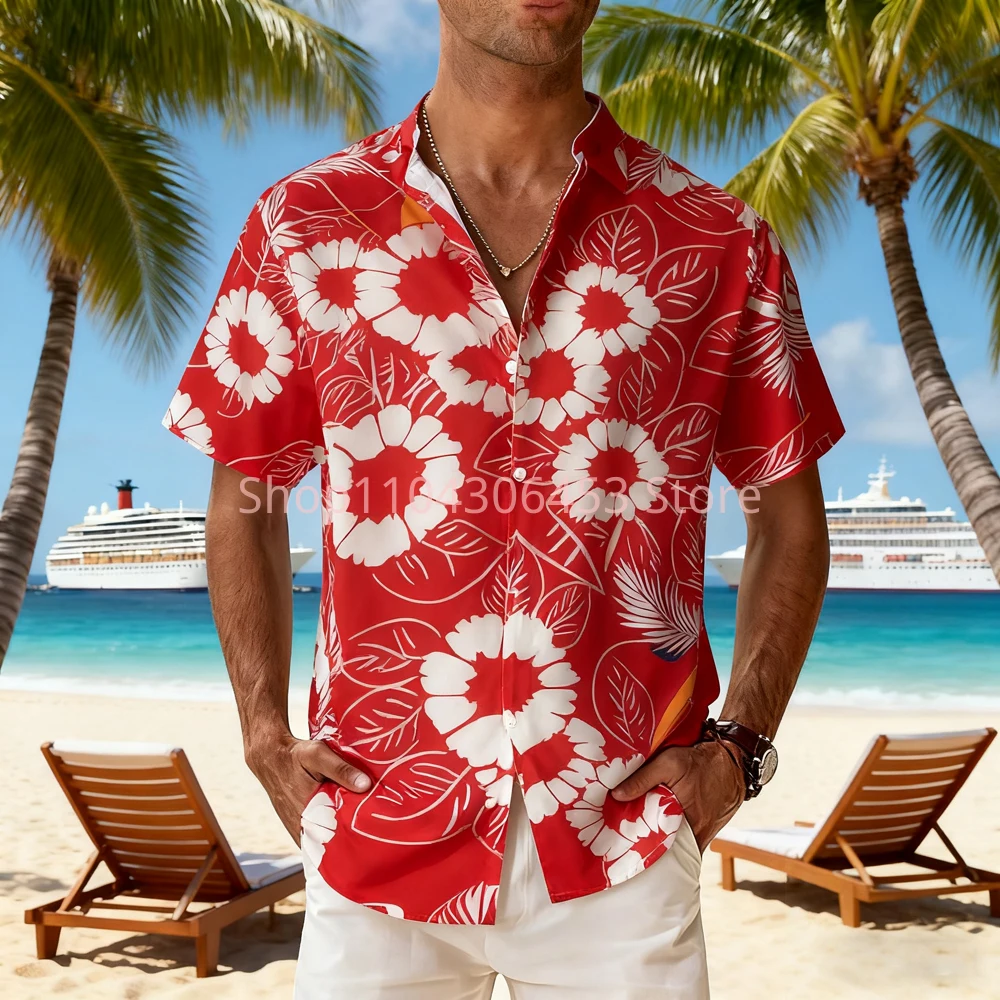 

Мужская 8-цветная легкая дышащая повседневная рубашка с короткими рукавами и лацканами с натуральными листьями хризантемы и 3D принтом для гавайской пляжной вечеринки