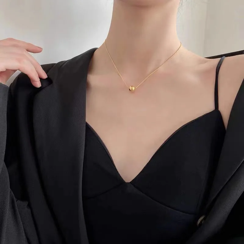 Classic Simple Ball Pendant Titanium Steel Short Necklace For Woman Korean Fashion Jewelry Girl's Accessories Clavicle Chain